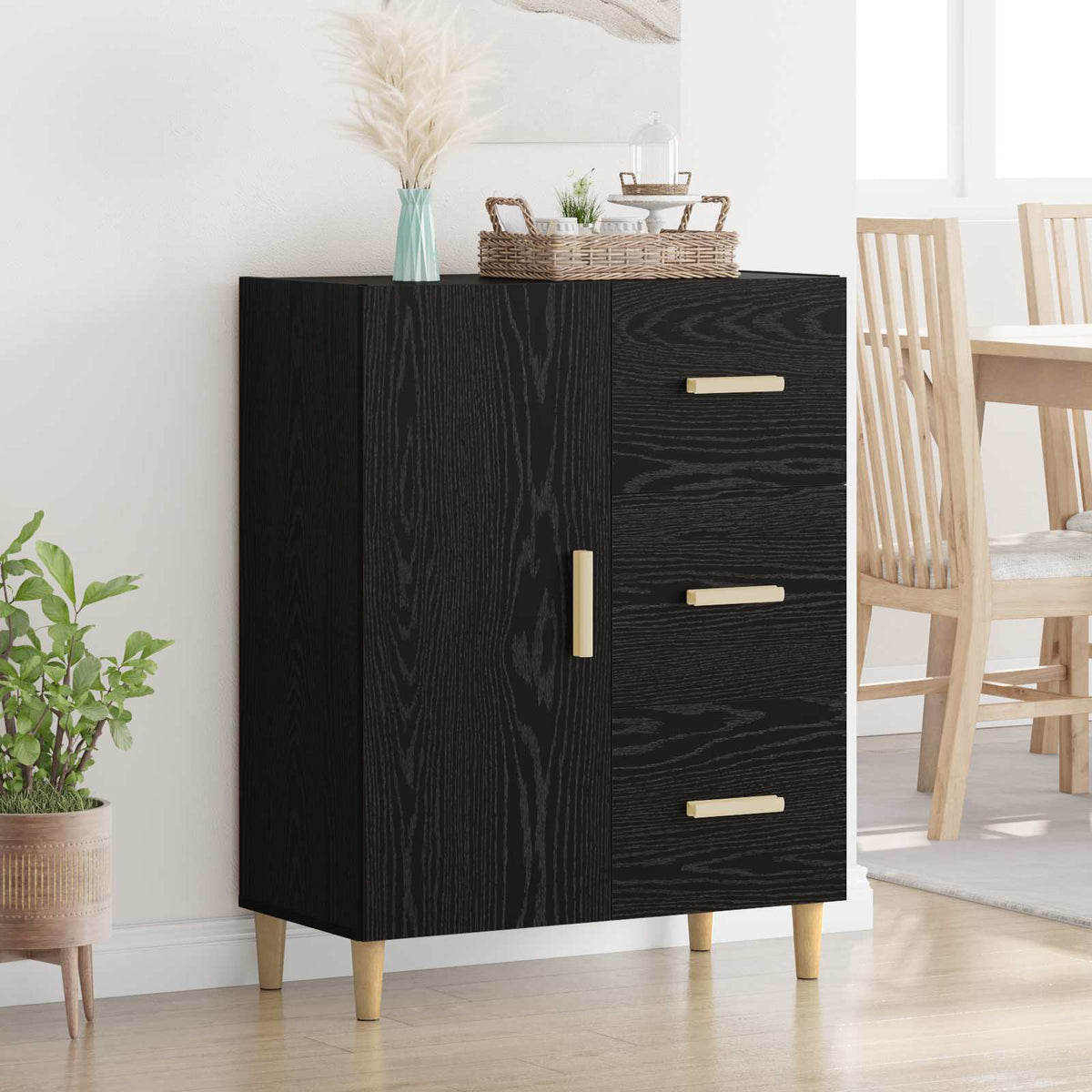 Vidaxl dressoir zwart eiken 34 x 69.5 x 90 cm bewerkt hout