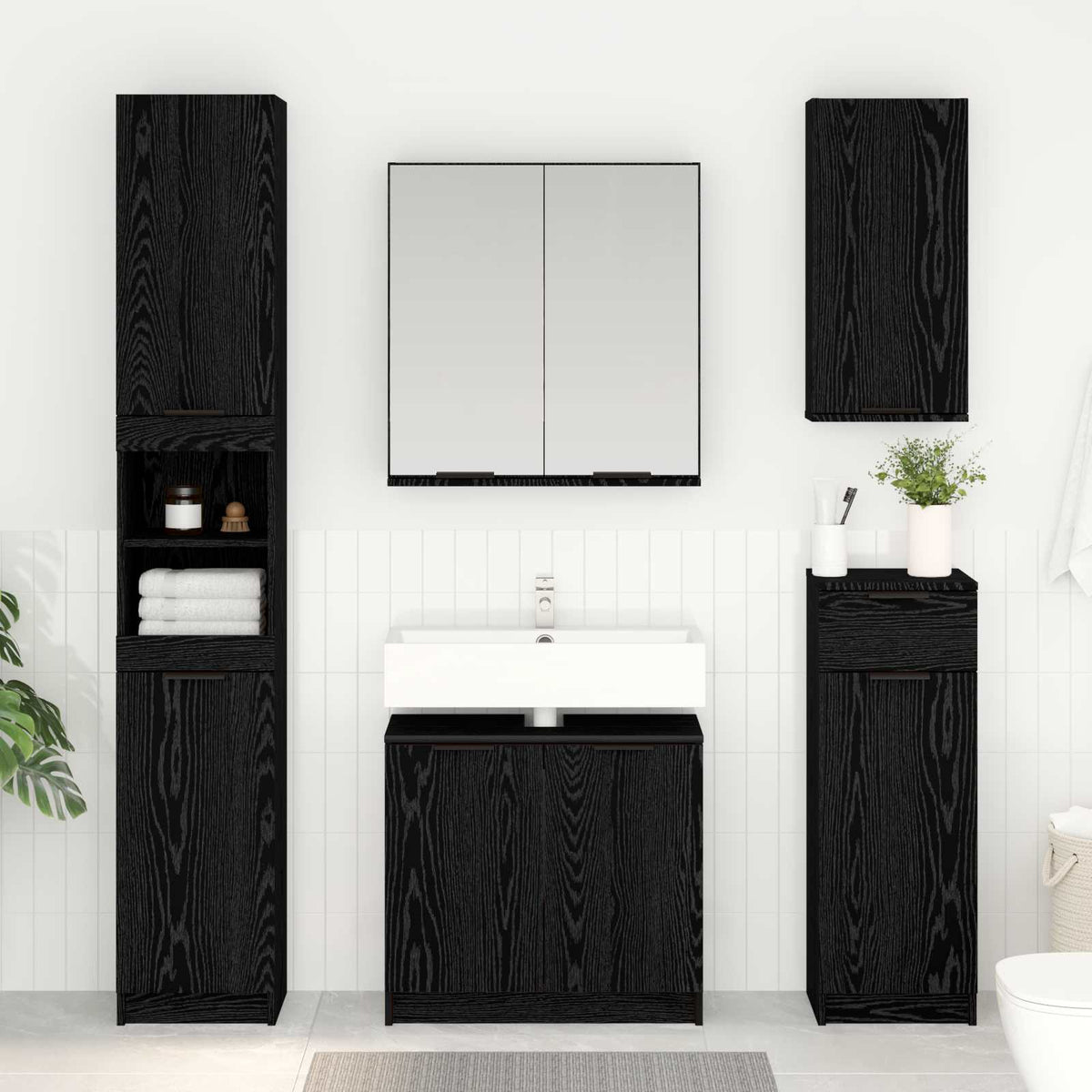 Vidaxl badkamer kast zwart eiken 64,5 x 33,5 x 59 cm bewerkt hout