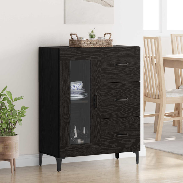 Vidaxl dressoir zwart eiken 69,5 x 34 x 90 cm gemonteerd hout en ijzer