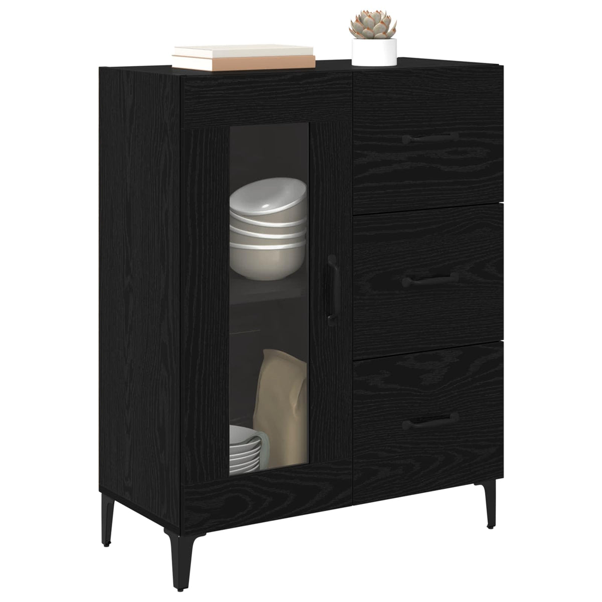 Vidaxl dressoir zwart eiken 69,5 x 34 x 90 cm gemonteerd hout en ijzer