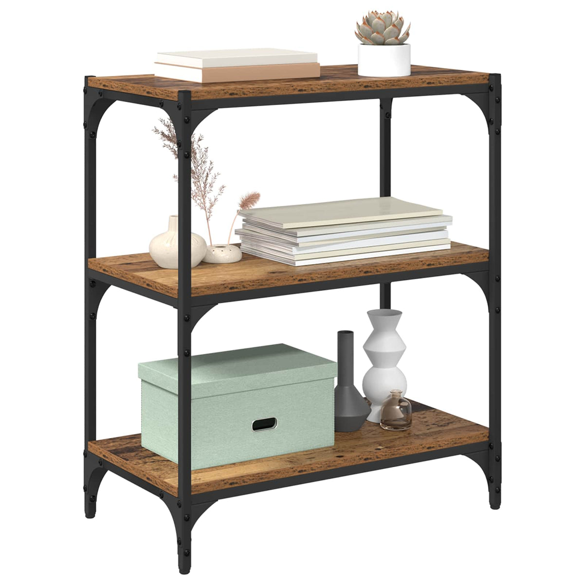 Vidaxl boekenkast oud hout 60 x 33 x 70,5 cm gemonteerd hout en ijzer