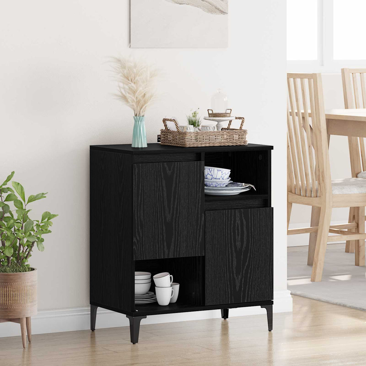 Vidaxl dressoir zwart eiken 60 x 35 x 70 cm bewerkt hout
