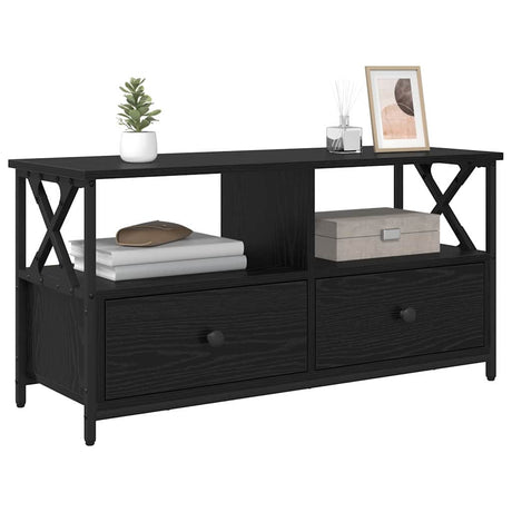 Vidaxl tv-kast zwart eiken 90 x 33 x 45 cm engineered hout en staal