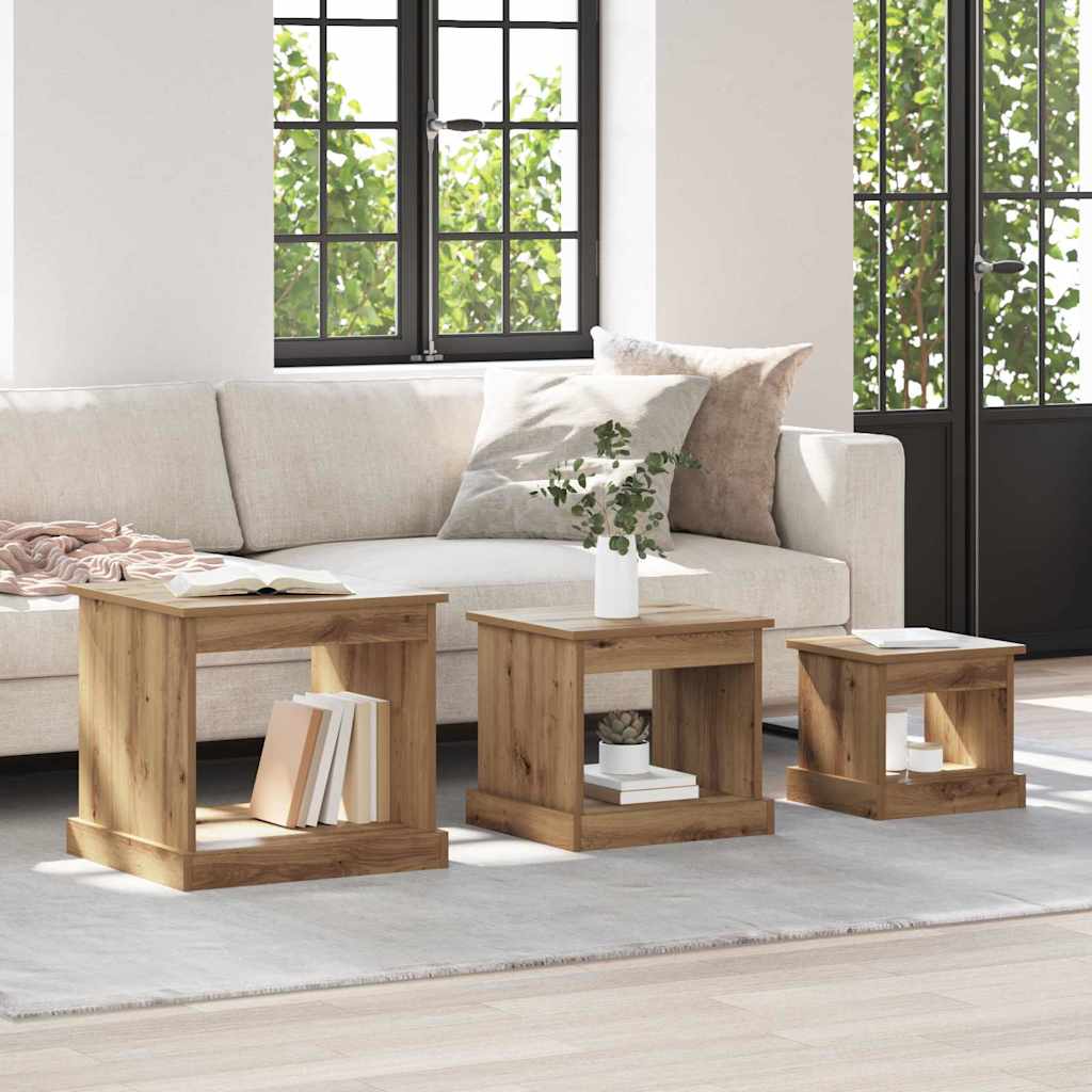 Vidaxl salontafel 3 st artisan eiken 48 x 45 x 45 cm bewerkt hout