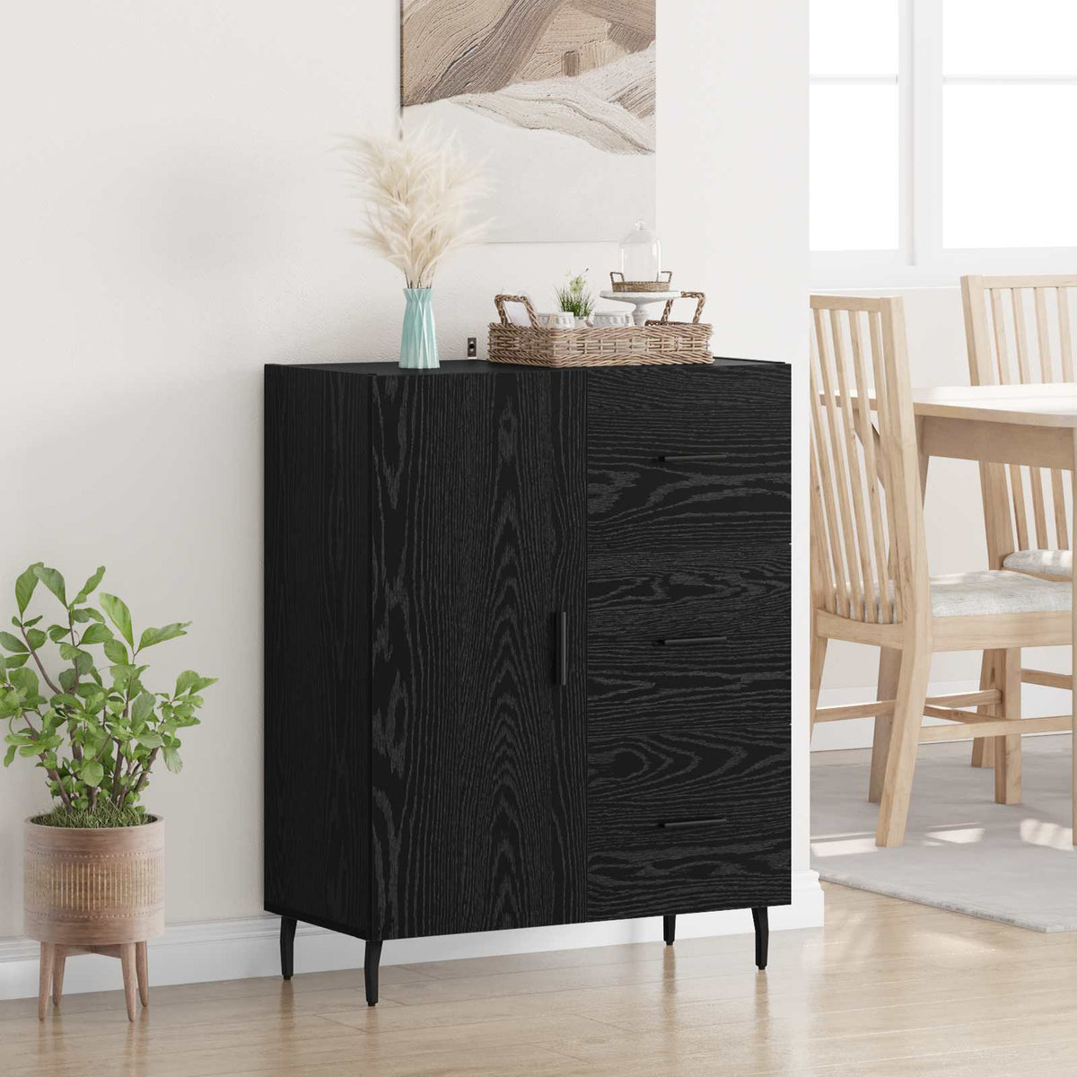 Vidaxl dressoir zwart eiken 69,5 x 34 x 90 cm gemonteerd hout en ijzer