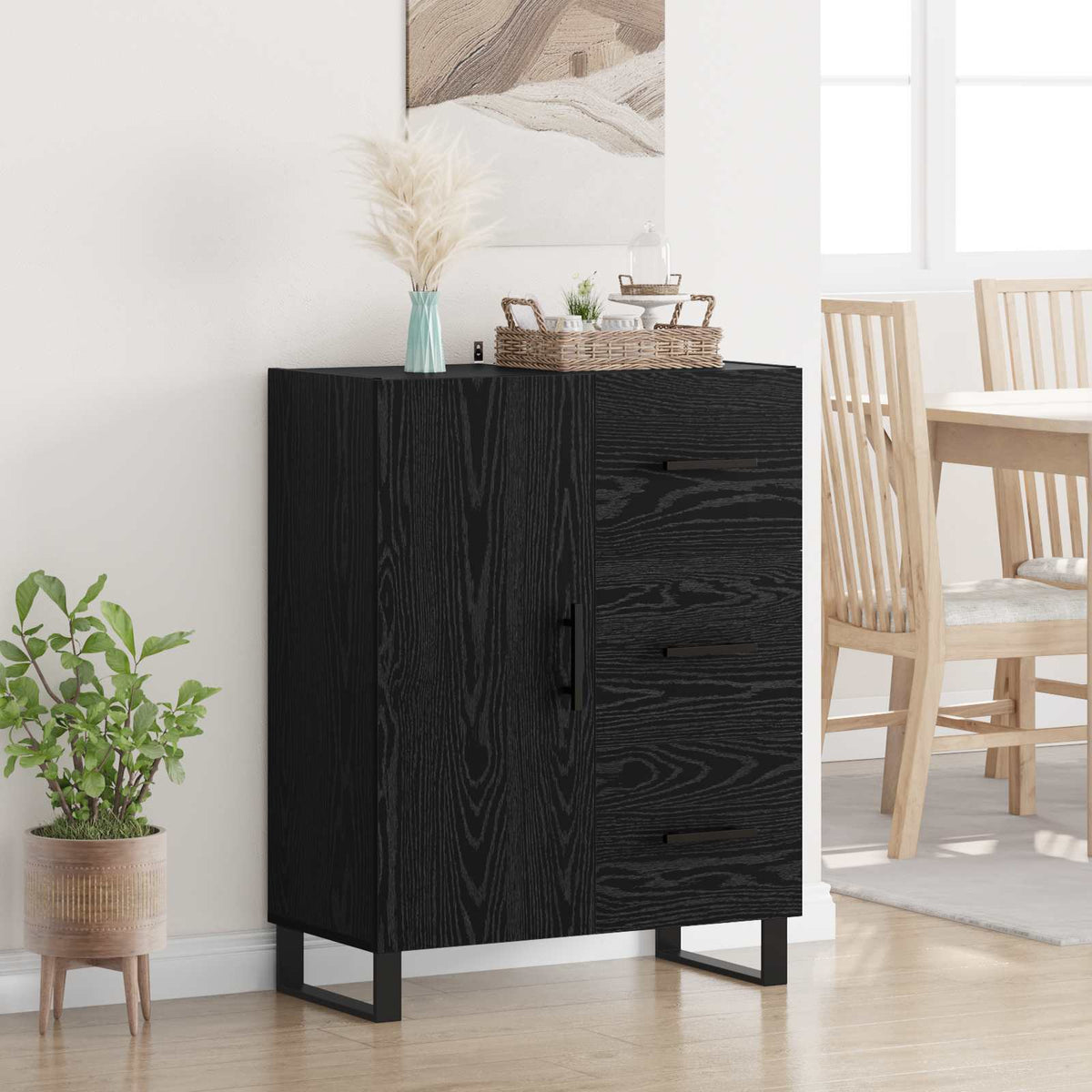 Vidaxl dressoir zwart eiken 69,5 x 34 x 90 cm gemonteerd hout en ijzer