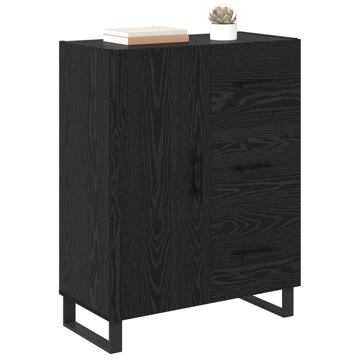 Vidaxl dressoir zwart eiken 69,5 x 34 x 90 cm gemonteerd hout en ijzer