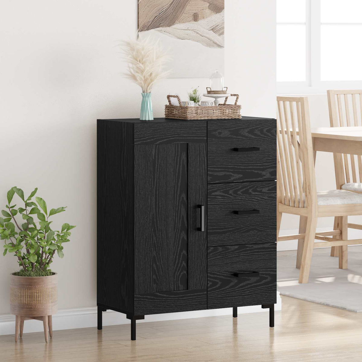 Vidaxl dressoir zwart eiken 69.5 x 34 x 90 cm bewerkt hout