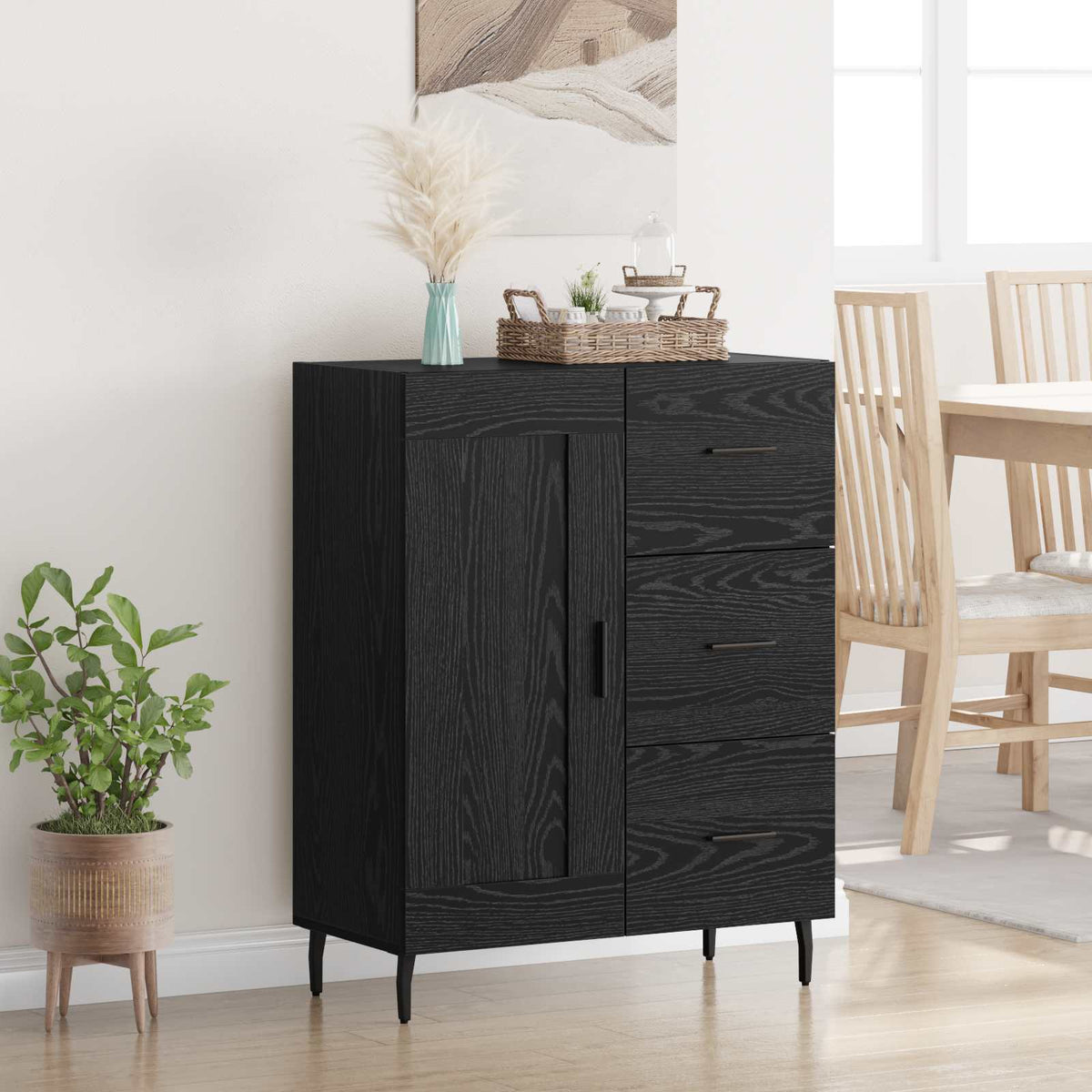 Vidaxl dressoir zwart eiken 69,5 x 34 x 90 cm gemonteerd hout en ijzer