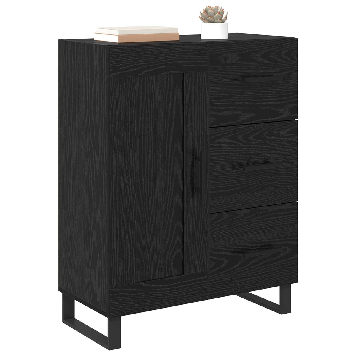 Vidaxl dressoir zwart eiken 69,5 x 34 x 90 cm gemonteerd hout en ijzer