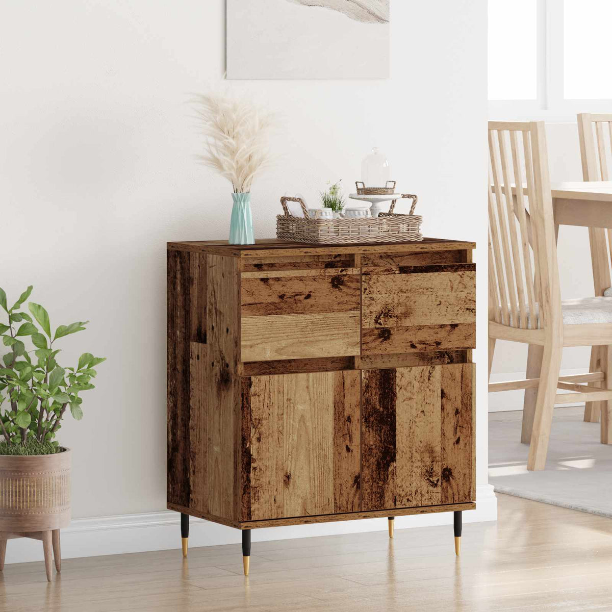 Vidaxl dressoir oud hout 60 x 35 x 70 cm gemonteerd hout en ijzer