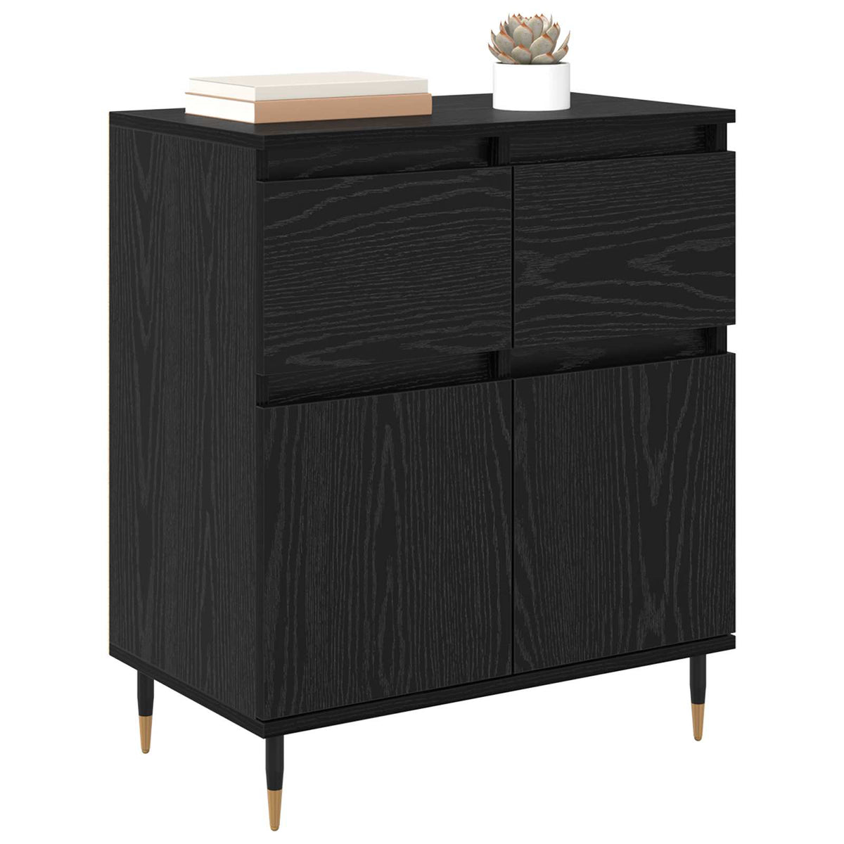 Vidaxl dressoir zwart eiken 60 x 35 x 70 cm gemonteerd hout en ijzer