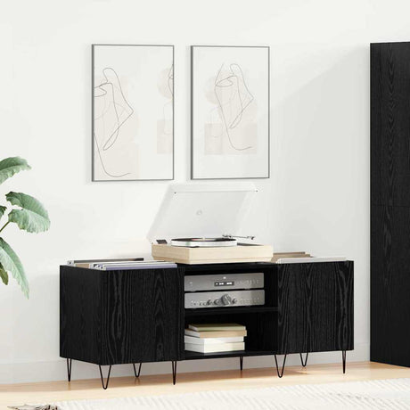 Vidaxl platenkast met plank met opslag zwart eiken 121 x 38 x 48 cm