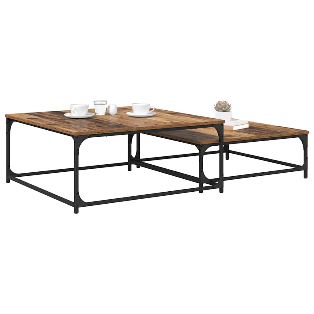 Vidaxl salontafel 2 st oud hout 80 x 80 x 35 cm bewerkt hout