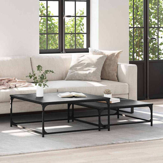 Vidaxl salontafel 2 st zwart eiken 80 x 80 x 35 cm bewerkt hout