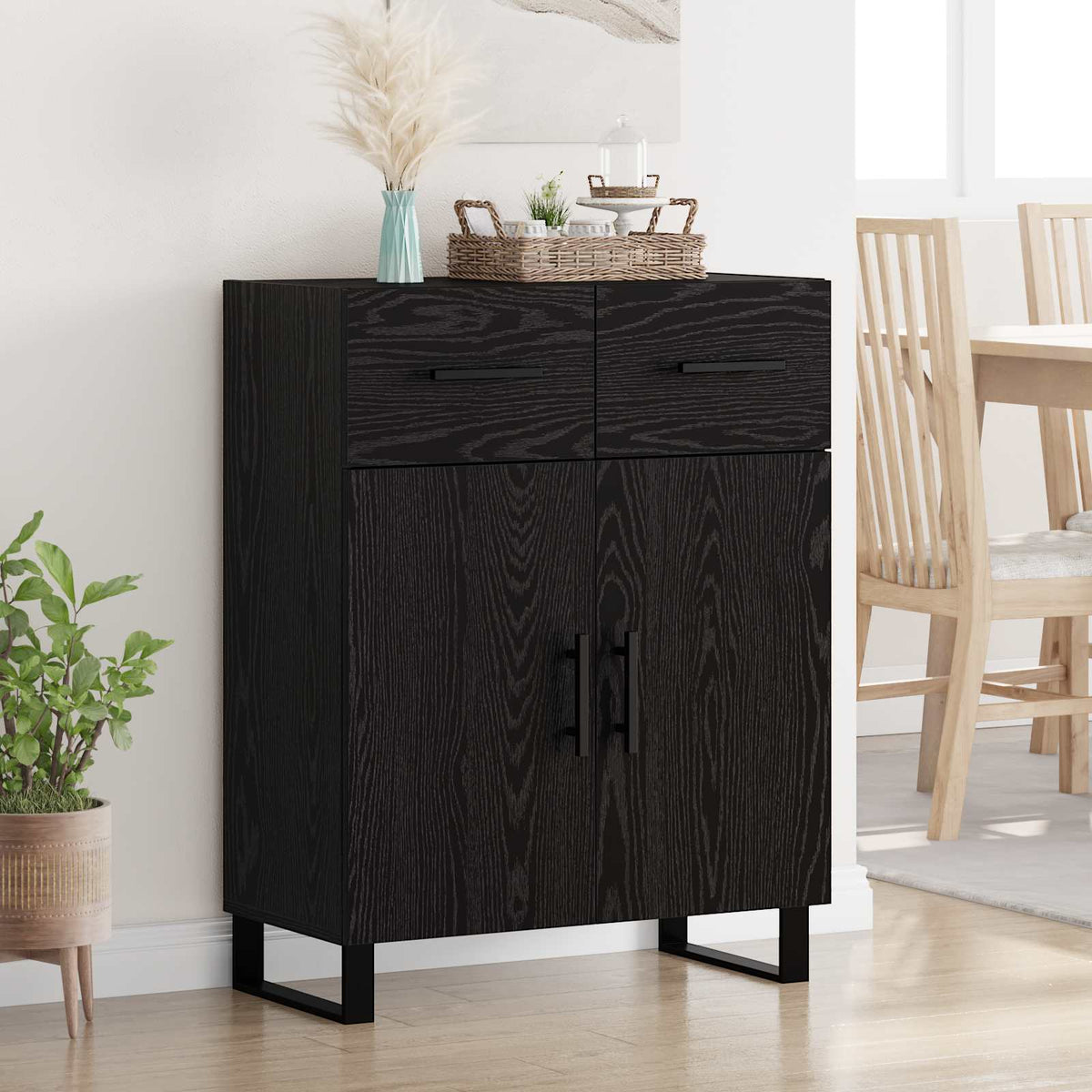 Vidaxl dressoir zwart eiken 69,5 x 34 x 90 cm bewerkt hout