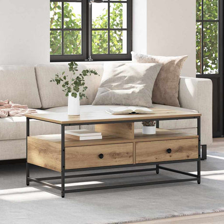 Vidaxl salontafel artisanaal eiken 100 x 51 x 45 cm bewerkt hout