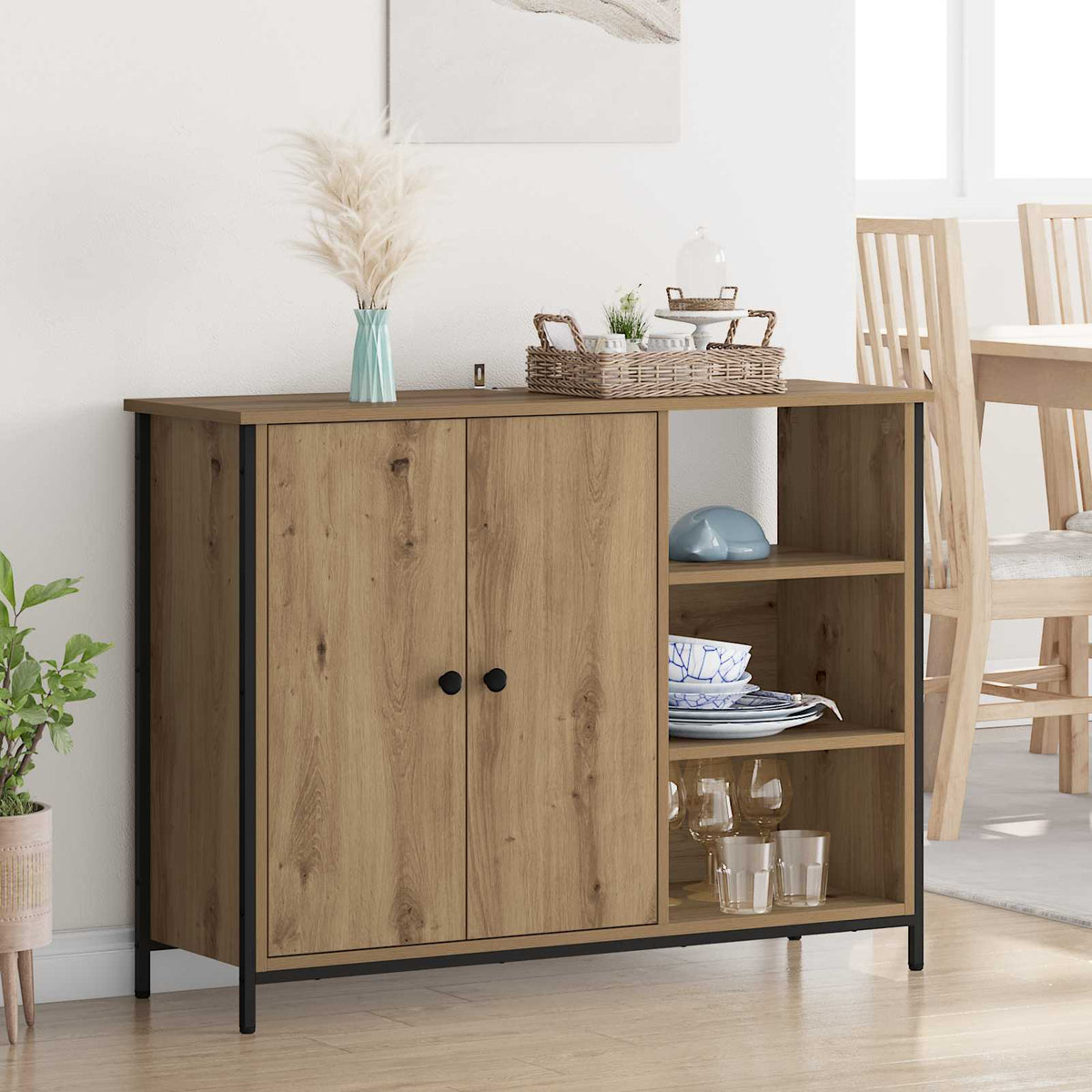 Vidaxl dressoir artisan eiken 100 x 33 x 75 cm bewerkt hout