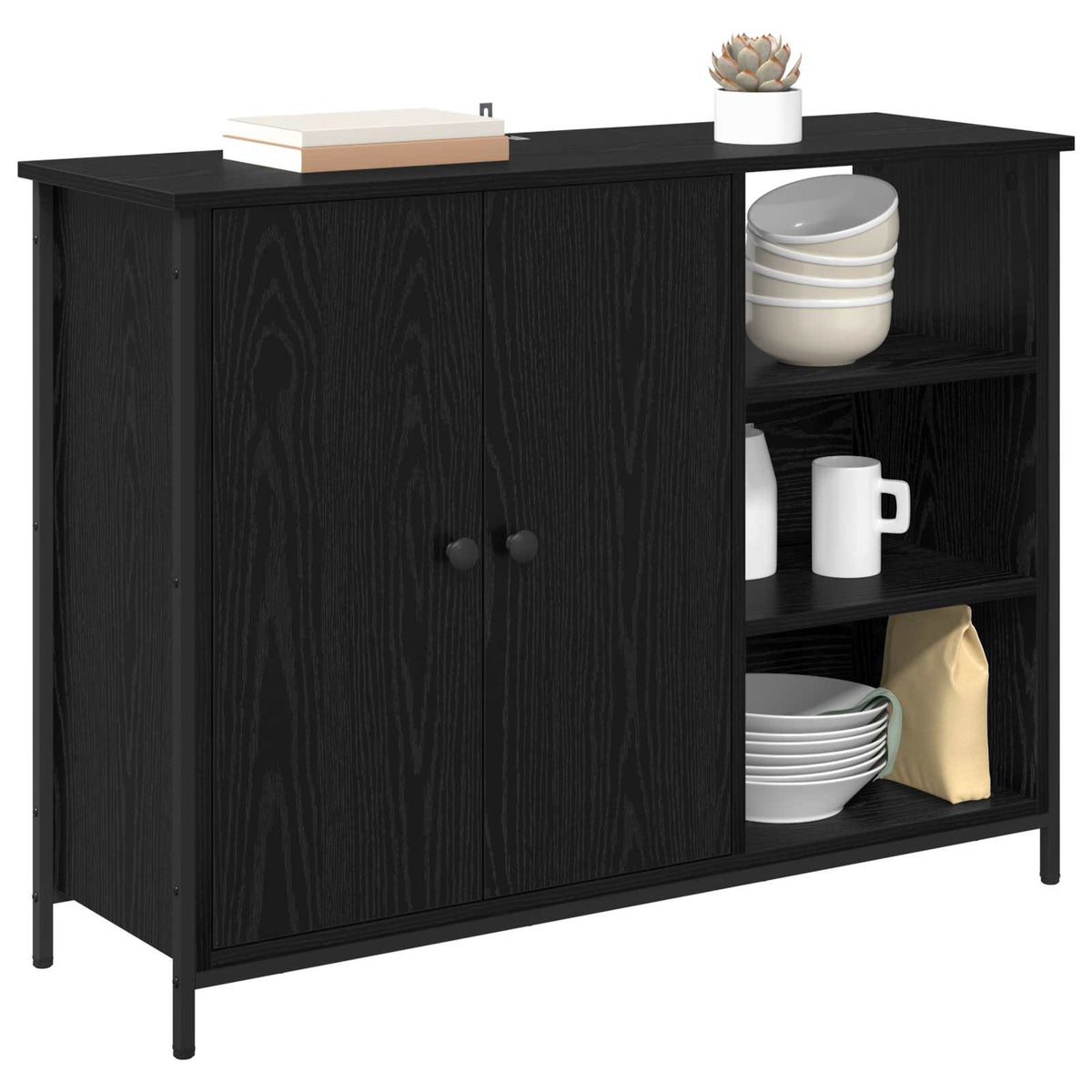 Vidaxl dressoir zwart eiken 100 x 33 x 75 cm bewerkt hout
