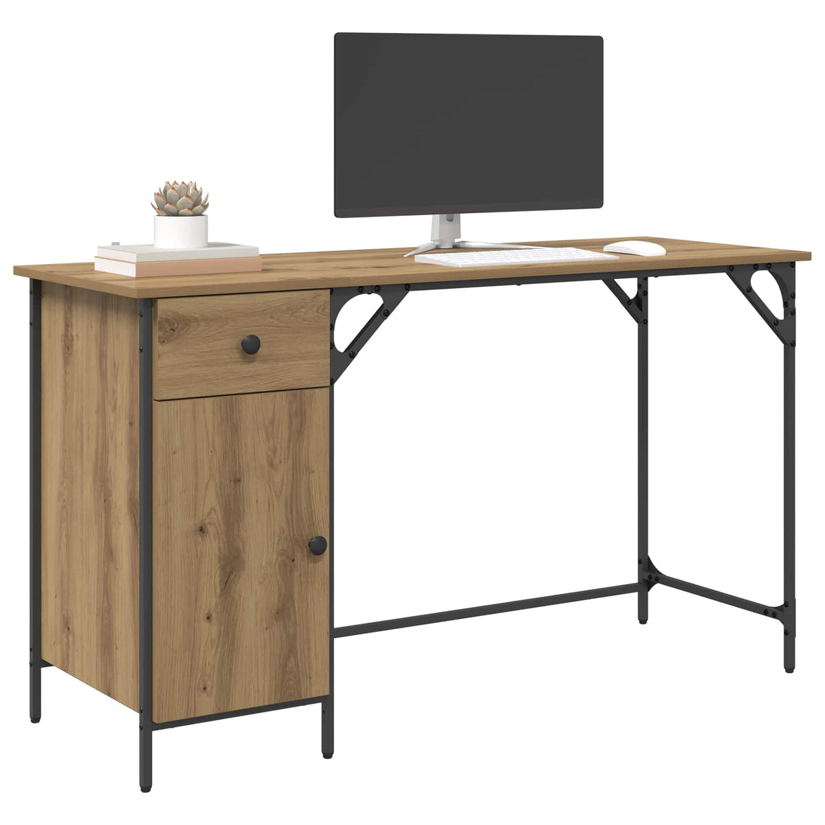 Vidaxl computerbureau artisan eiken 131 x 48 x 75 cm bewerkt hout