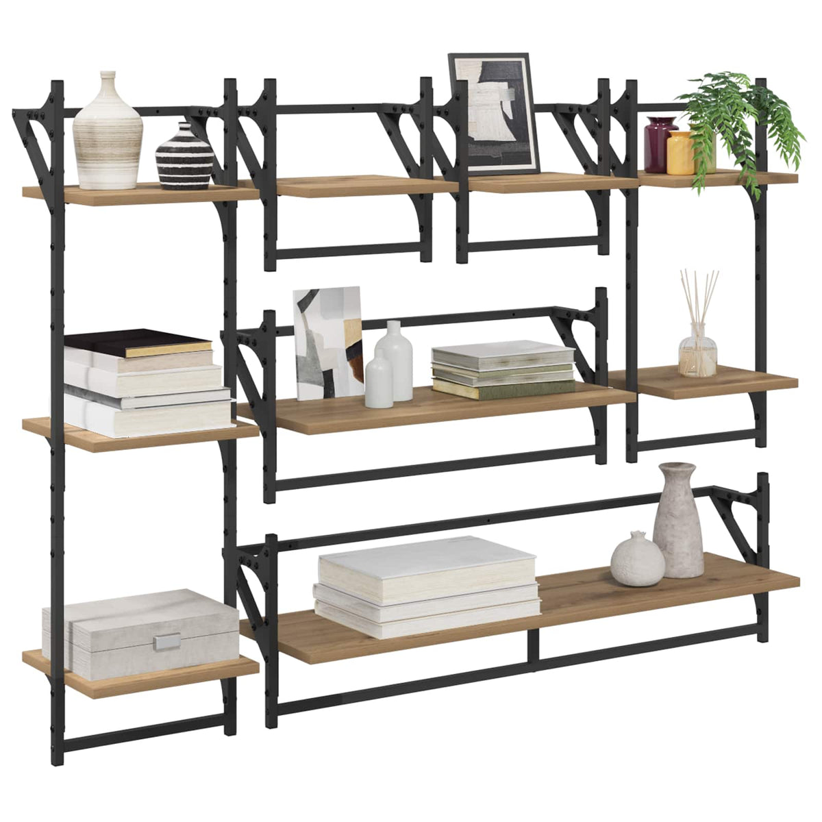 Vidaxl wandplankenset 6 st artisan eiken 100 x 25 x 30 cm bewerkt hout