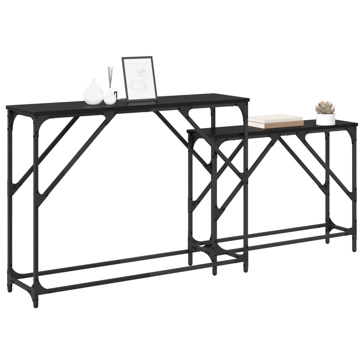 Vidaxl wandtafel 2 st zwart eiken 100 x 28 x 75 cm bewerkt hout