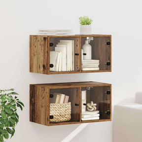 Vidaxl wandkasten 2 st 68 x 37 x 35 cm bewerkt hout oud hout