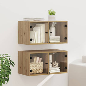 Vidaxl wandkasten 2 st 68 x 37 x 35 cm bewerkt hout artisan eiken
