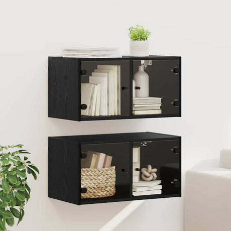 Vidaxl wandkasten 2 st 68 x 37 x 35 cm bewerkt hout zwart eiken