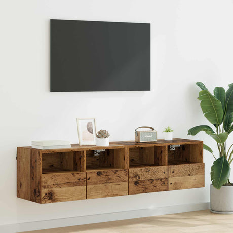 Vidaxl tv wandkasten 2 st oud hout bewerkt hout
