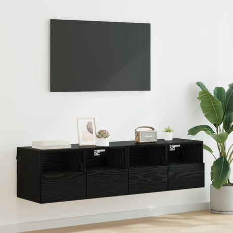 Vidaxl tv wandkasten 2 st zwart eiken bewerkt hout