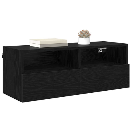 Vidaxl tv wandkast 80 x 30 x 30 cm zwart eiken bewerkt hout