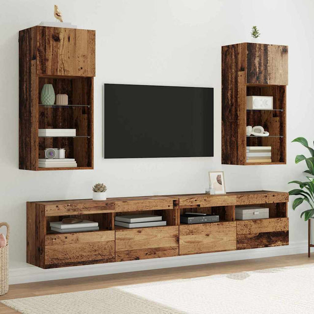 Vidaxl wandgemonteerde tv-kasten 2 st oudhout bewerkt hout