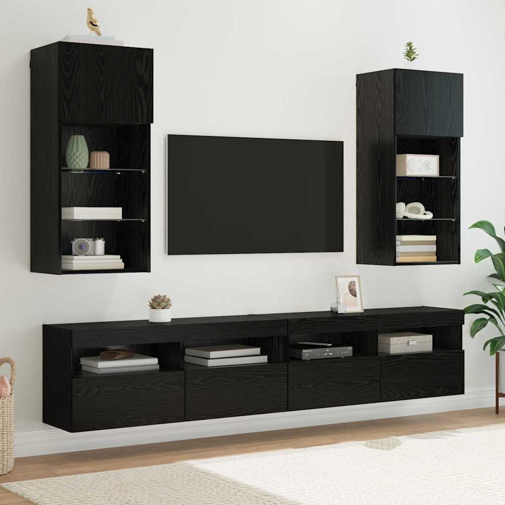 Vidaxl wandgemonteerde tv-kasten 2 st zwart eiken bewerkt hout