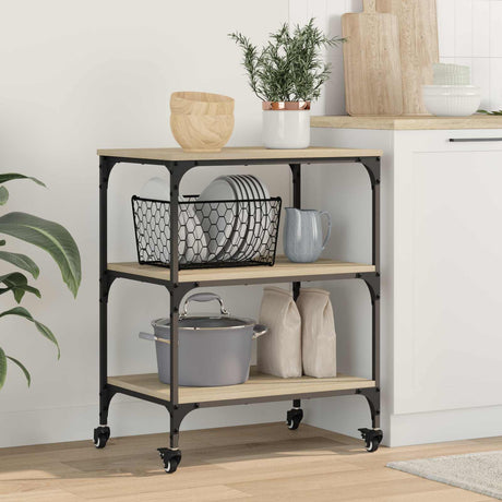 Vidaxl keuken trolley sonoma eiken 60 x 41 x 76 cm bewerkt hout