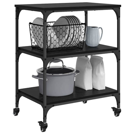 Vidaxl keuken trolley zwart eiken 60 x 41 x 76 cm bewerkt hout