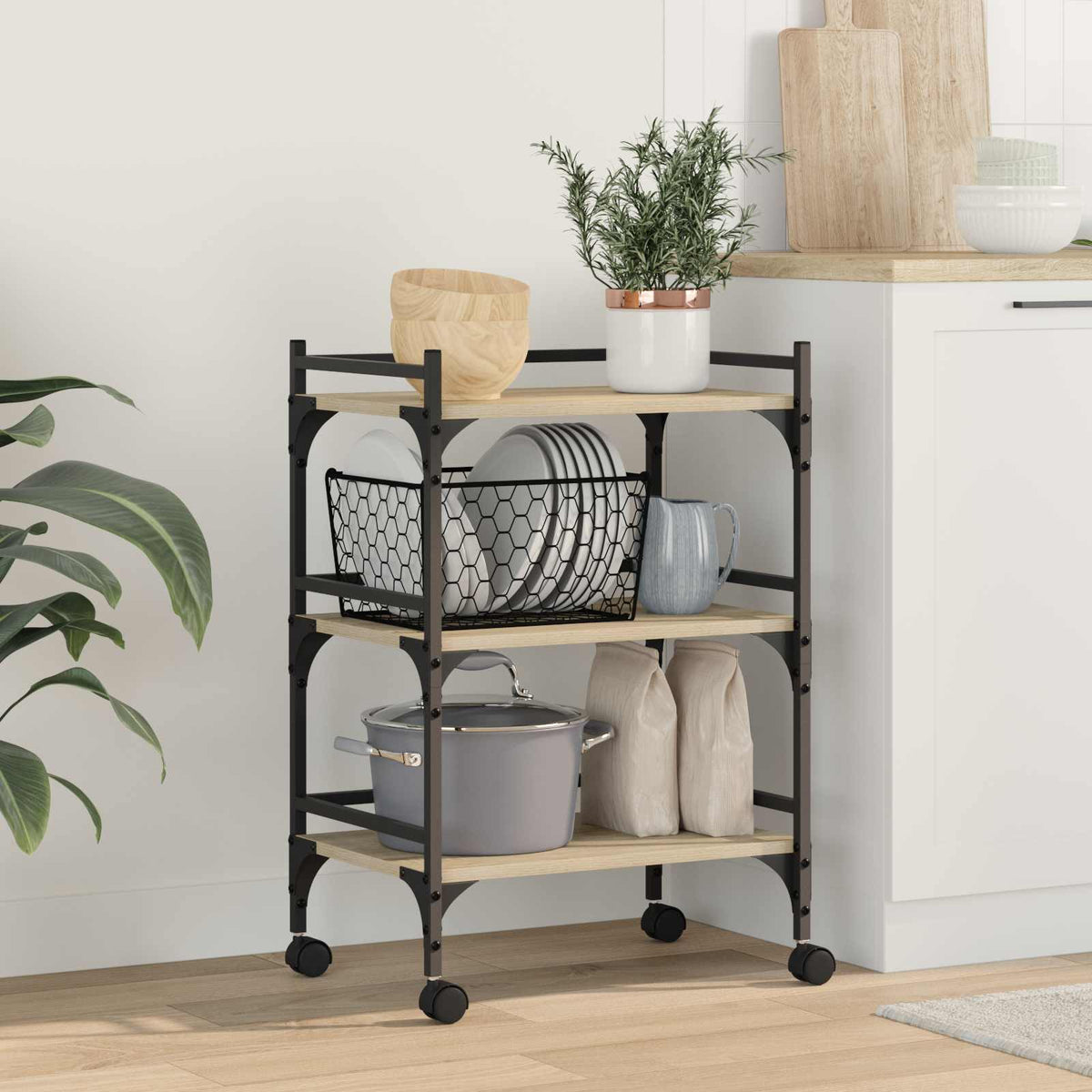 Vidaxl keuken trolley sonoma eiken 50 x 35 x 75,5 cm bewerkt hout