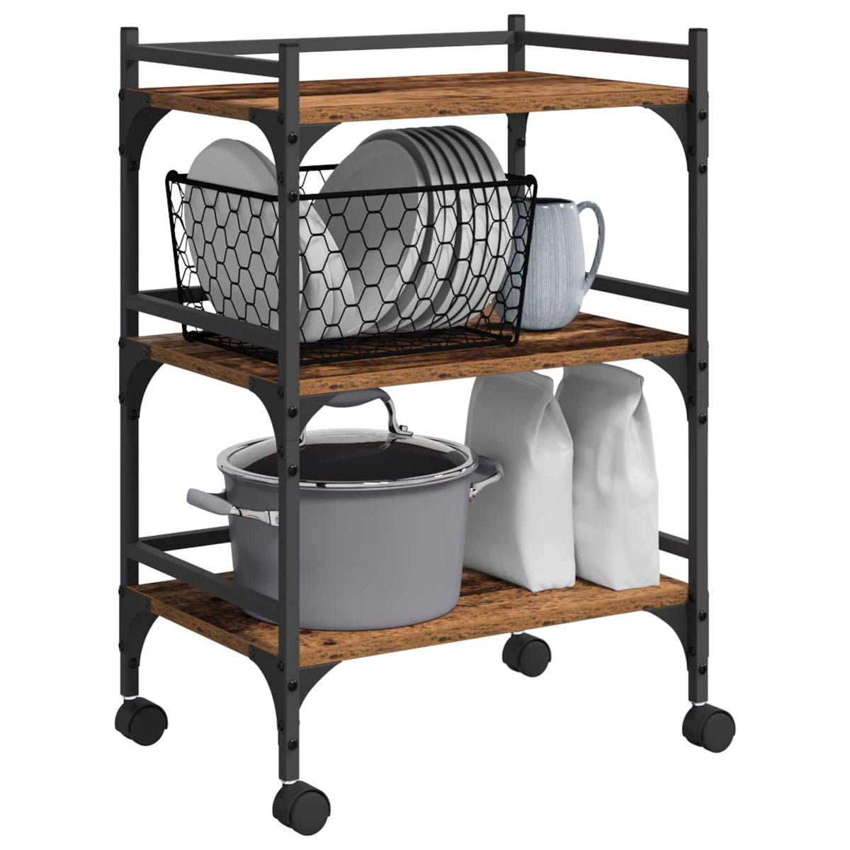 Vidaxl keuken trolley oud hout 50 x 35 x 75.5 cm bewerkt hout