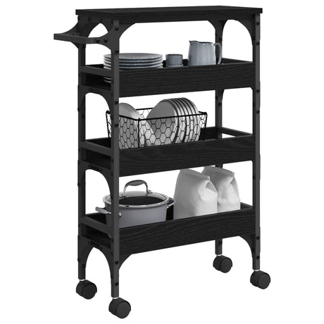 Vidaxl keuken trolley zwart eiken 53 x 20 x 76 cm bewerkt hout