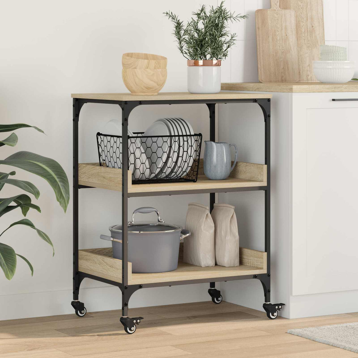 Vidaxl keuken trolley sonoma eiken 60 x 41 x 80,5 cm bewerkt hout