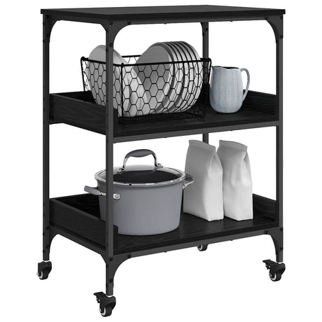 Vidaxl keuken trolley zwart eiken 60 x 41 x 80.5 cm bewerkt hout