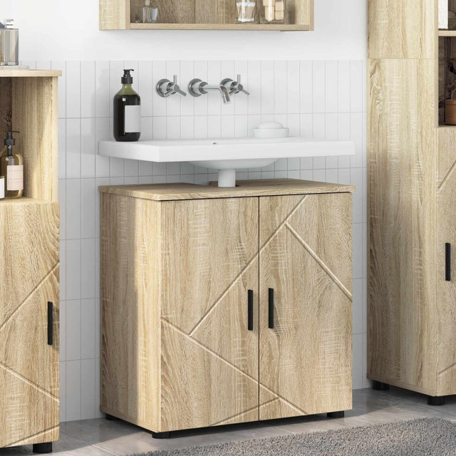 Vidaxl badkamer kast sonoma eiken 61 x 35 x 64 cm bewerkt hout, metaal