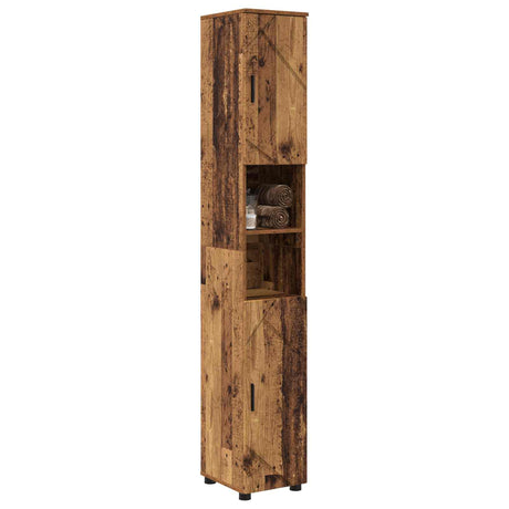 Vidaxl badkamer kast oud hout 30 x 35 x 192 cm bewerkt hout, metaal