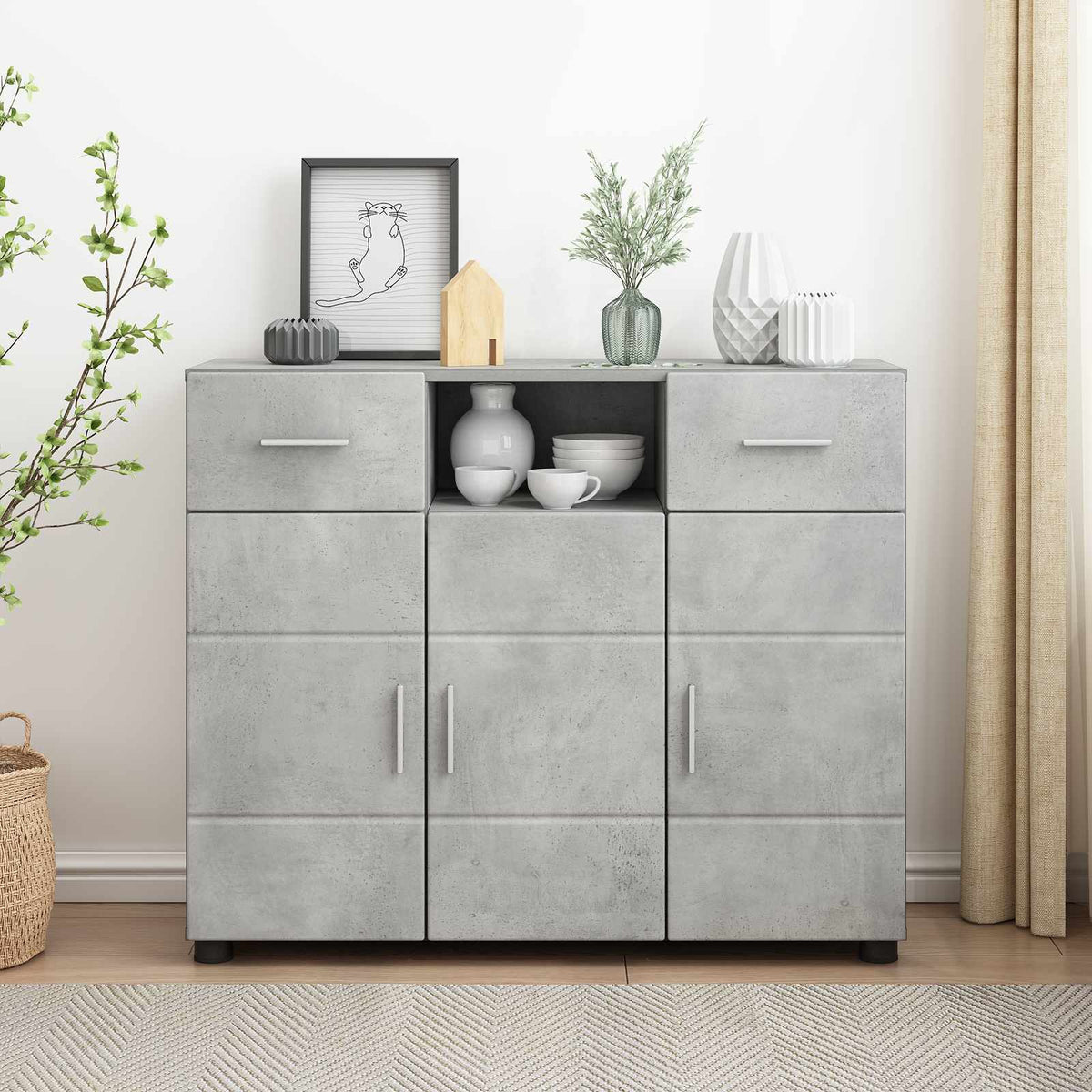 Vidaxl houten kast beton grijs bewerkt hout