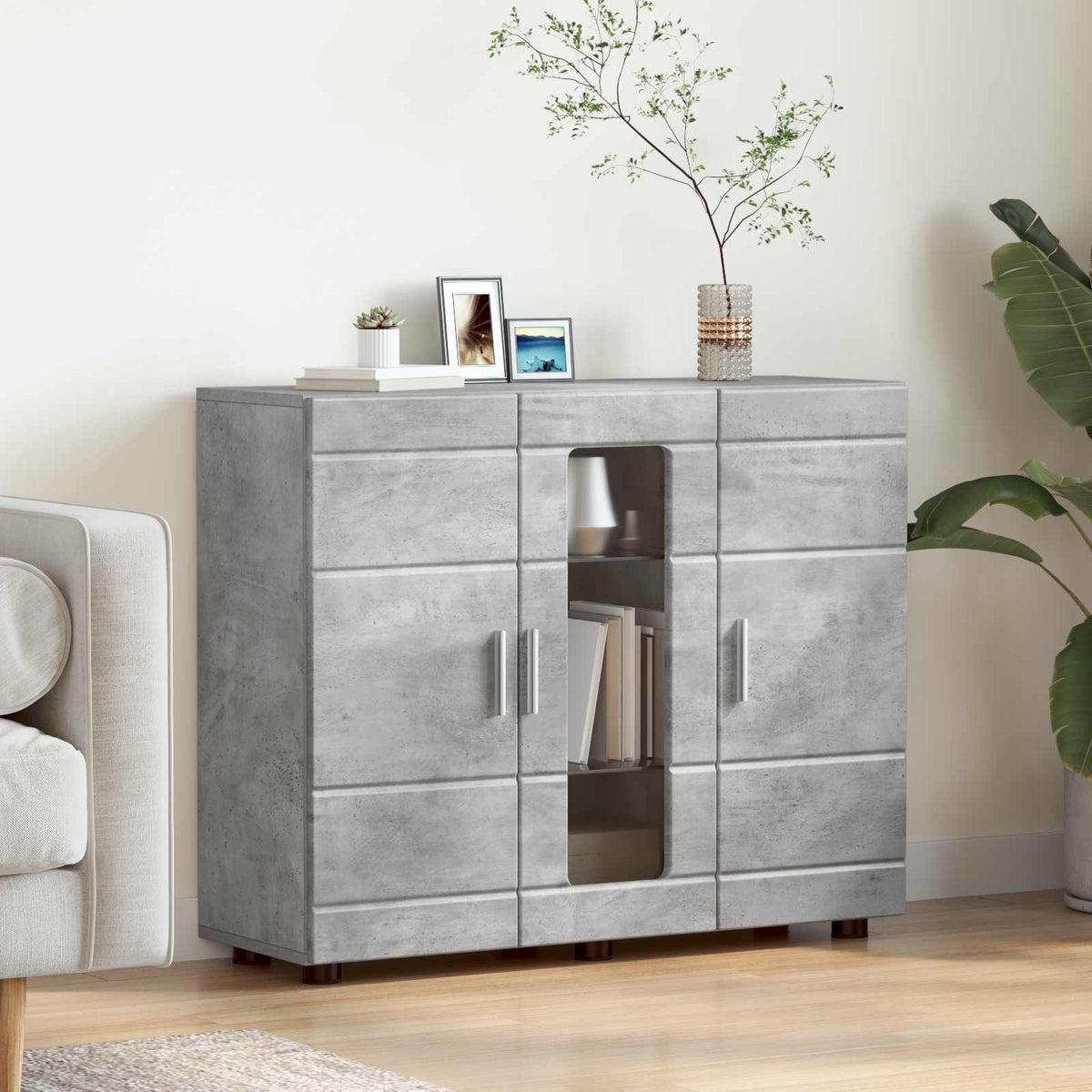 Vidaxl houten kast beton grijs bewerkt hout