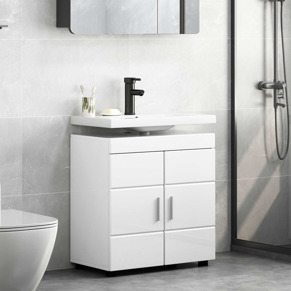Vidaxl badkamerkastenset tulum hoogglans wit 60 x 34 x 63 cm