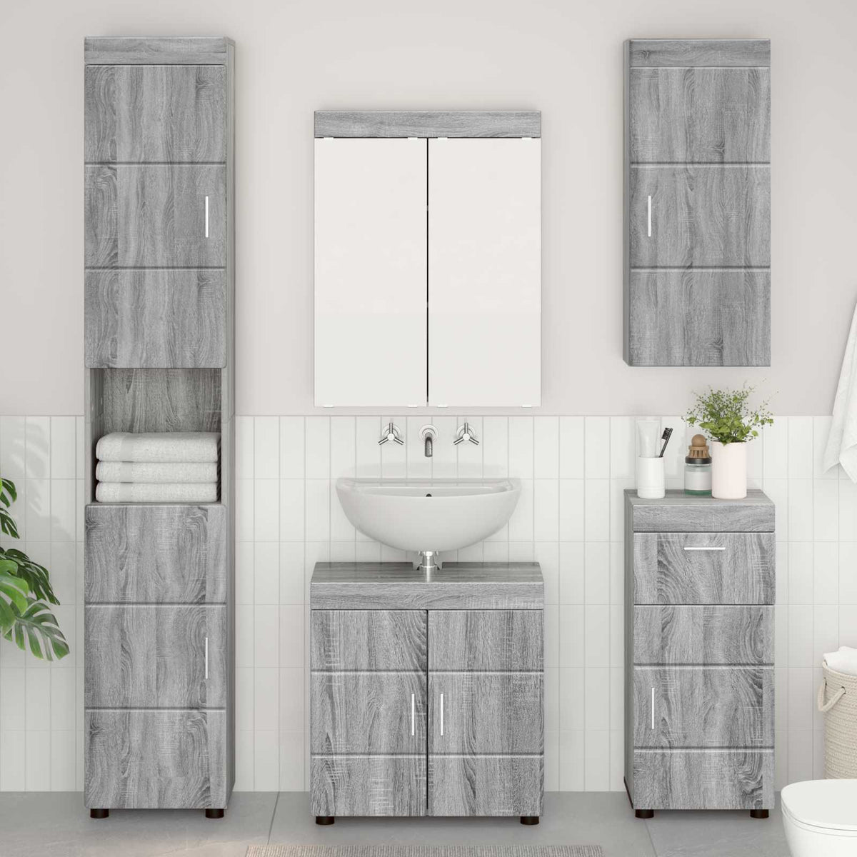Vidaxl badkamer wandkast tulum grijs sonoma 37 x 24,5 x 86 cm