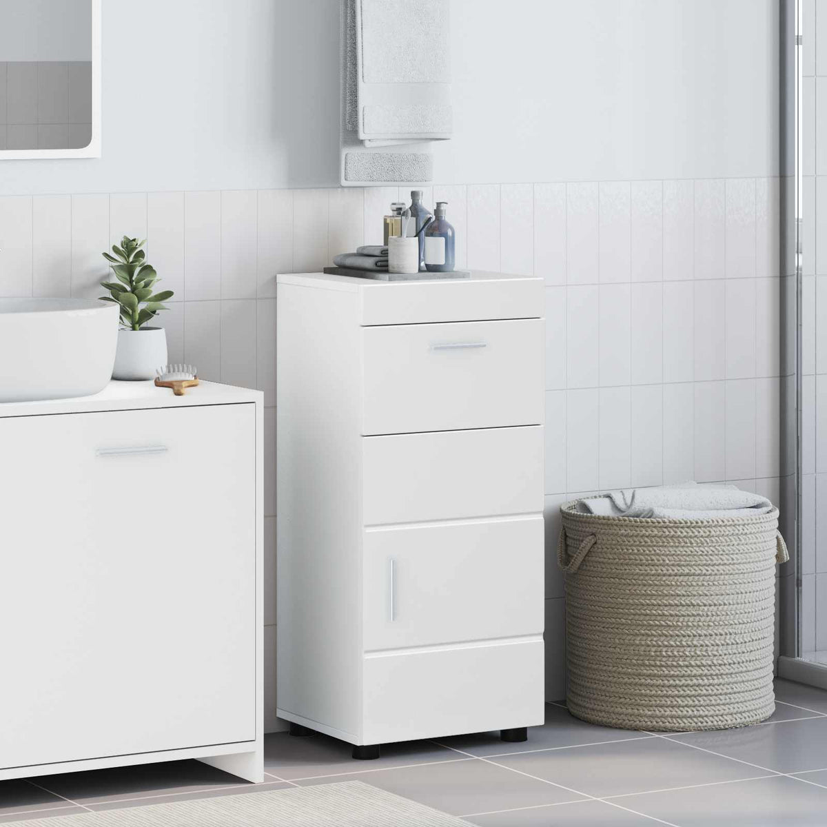 Vidaxl badkamerkastenset tulum hoogglans wit 37 x 31,5 x 82 cm