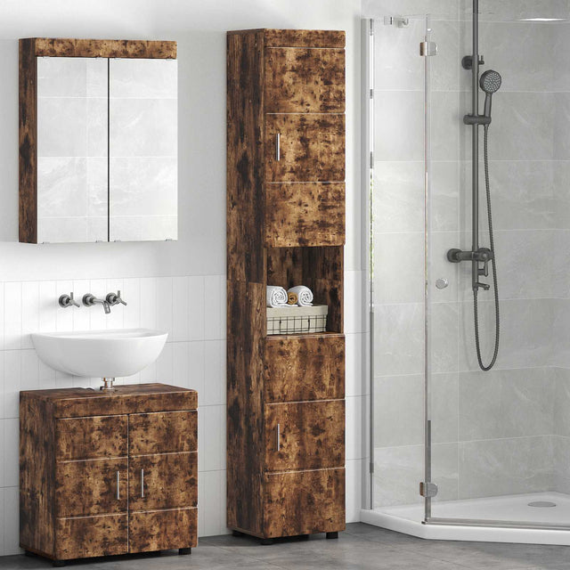 Vidaxl badkamerkastenset tulum gerookt eiken 37 x 31,5 x 203 cm