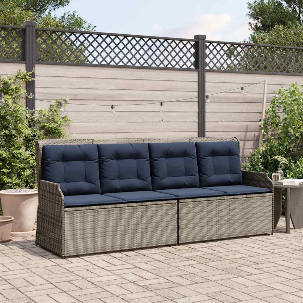 Vidaxl tuinbank met kussen grijs en marineblauw poly rattan